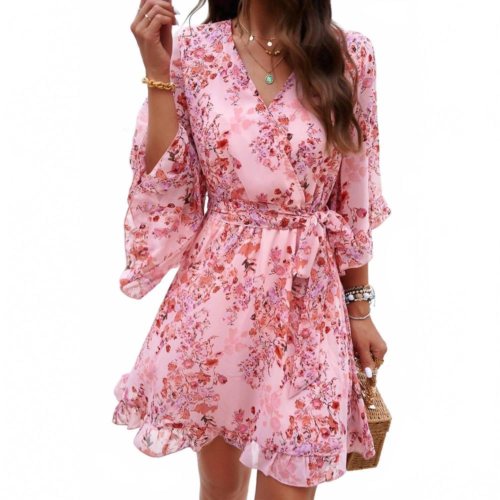 NEW SUPREME FASHION charity floral wrap mini dress in pink